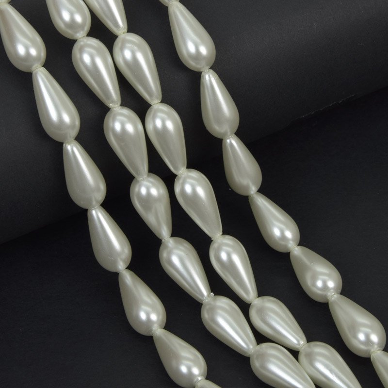 Намистини скляні Перли, Крапля, 16х8 мм, Білі (BUS-057503)