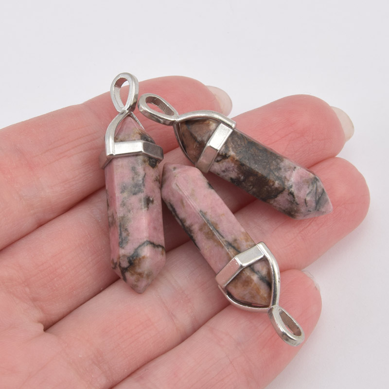 Подвеска Кристалл, Натур. камень Родонит, 39х8 мм (POD-058621)