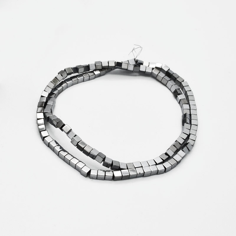 Намистини Гематит, Натур. камінь, Кубик, 3х3х3 мм, Сріблясті (BUS-051752)