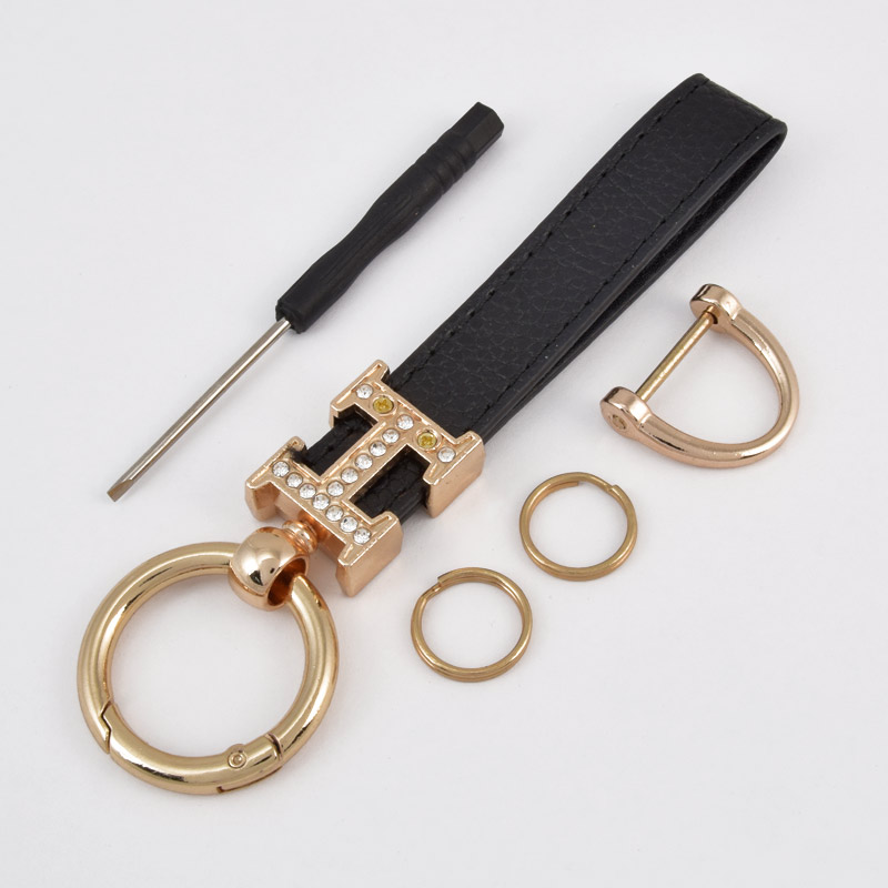 Брелок, 13х3 см, Черный, Натуральная кожа, Золото (OSN-058501)