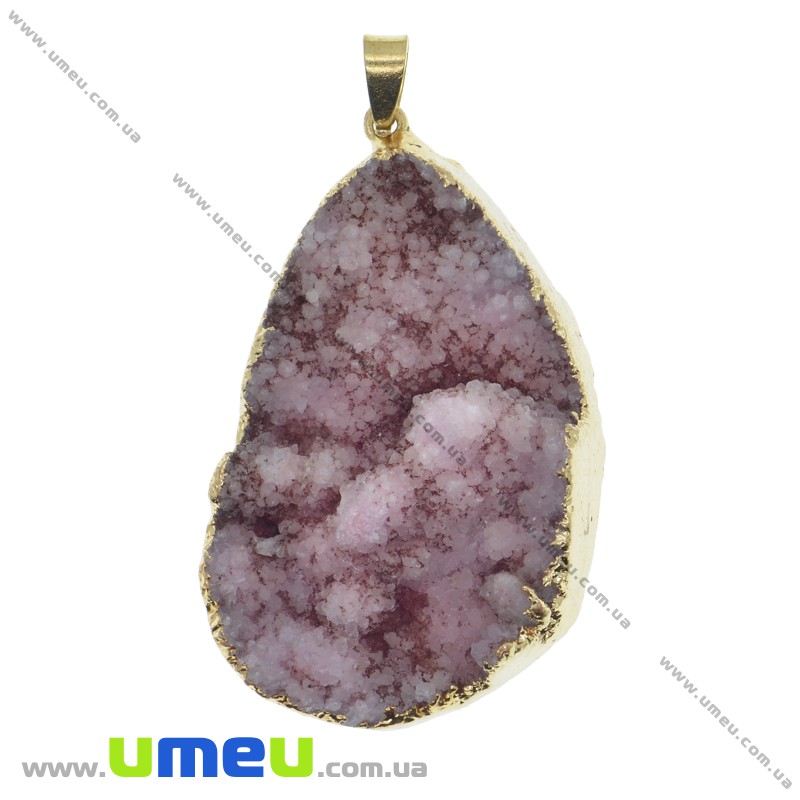 Підвіска з натурального каменю, Друза агату, Рожева, 60х32 мм (POD-033884)