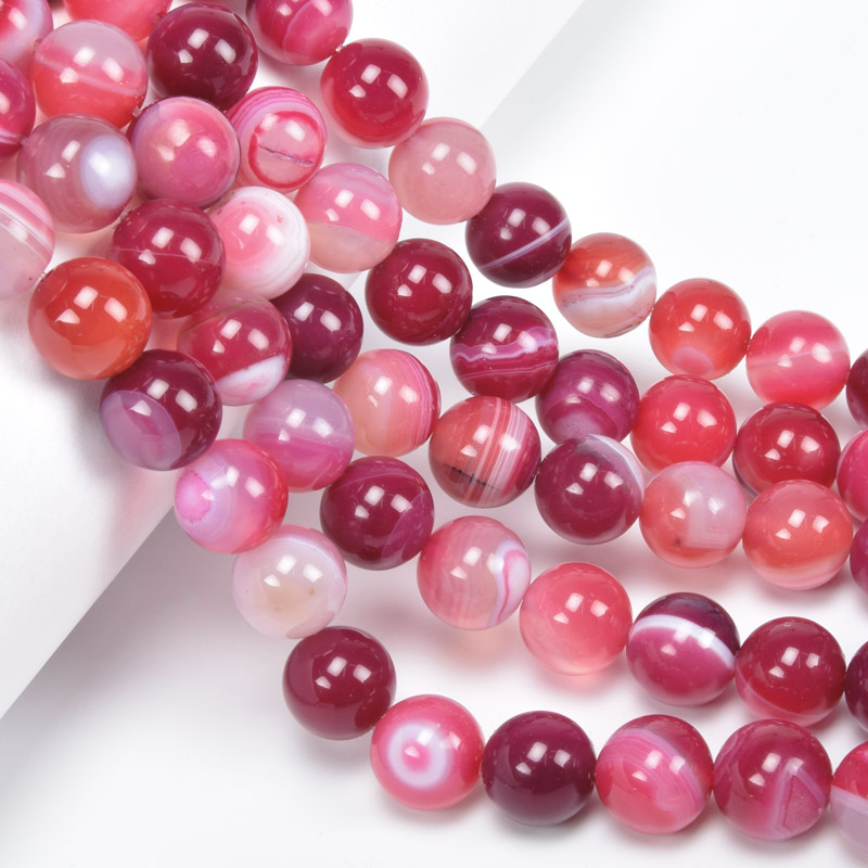 Намистини Агат рожевий, Натур. камінь, 10 мм, Круглі, 19 см (BUS-060722)