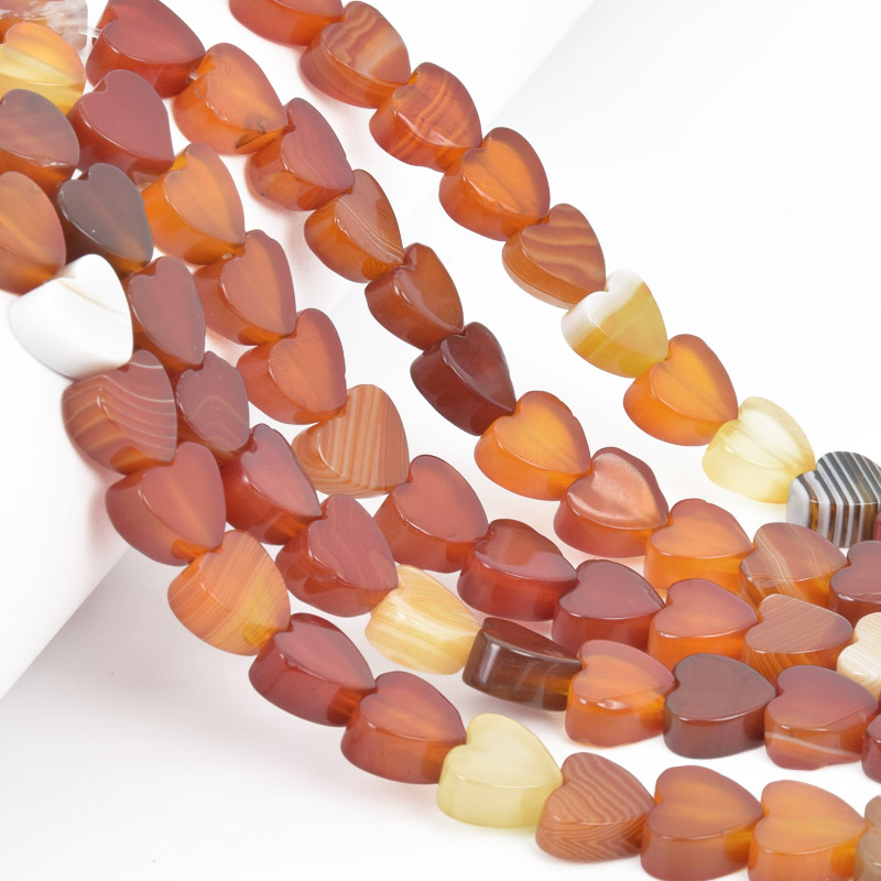 Намистини Агат червоний, Натур. камінь, 10х10 мм, Серце, 18 см (BUS-057987)