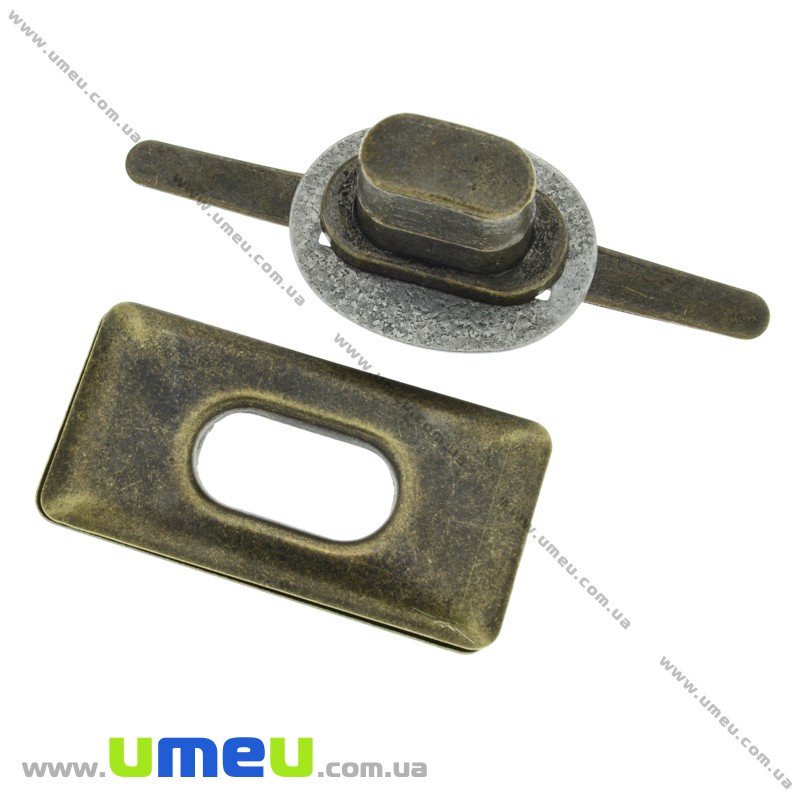 Замок для сумки поворотний, 35х18 мм, Антична бронза (BAG-002402)