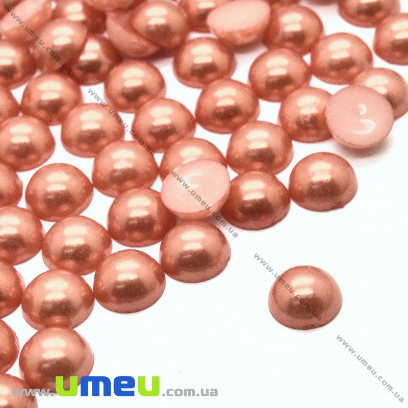 Полубусіна пластикова Перли, 8 мм, Кругла, Помаранчева (KAB-022661)