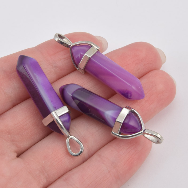 Підвіска Кристал, Натур. камінь Агат фіолетовий, 39х8 мм (POD-058622)