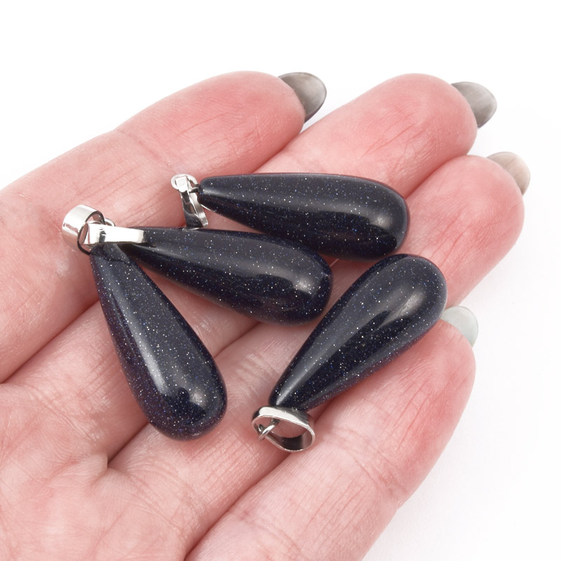 Підвіска Крапля, Синт. камінь Авантюрин Золотий пісок синій, 29х10 мм (POD-009315)