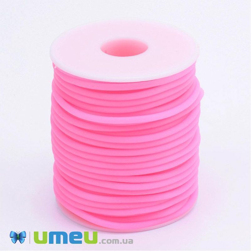 Шнур каучуковый полый, 3 мм, Розовый светлый (LEN-040191)