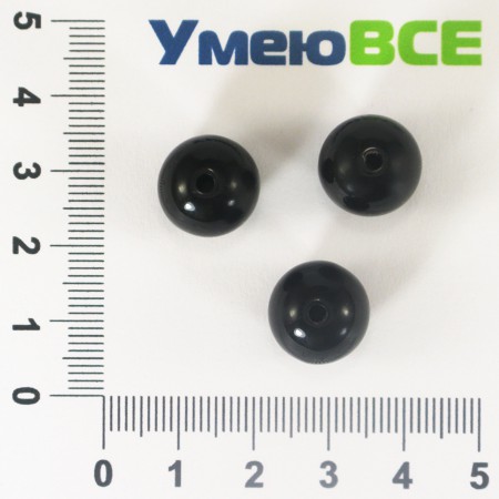 Намистини пластикові Круглі, 14 мм, Чорні (BUS-001787)