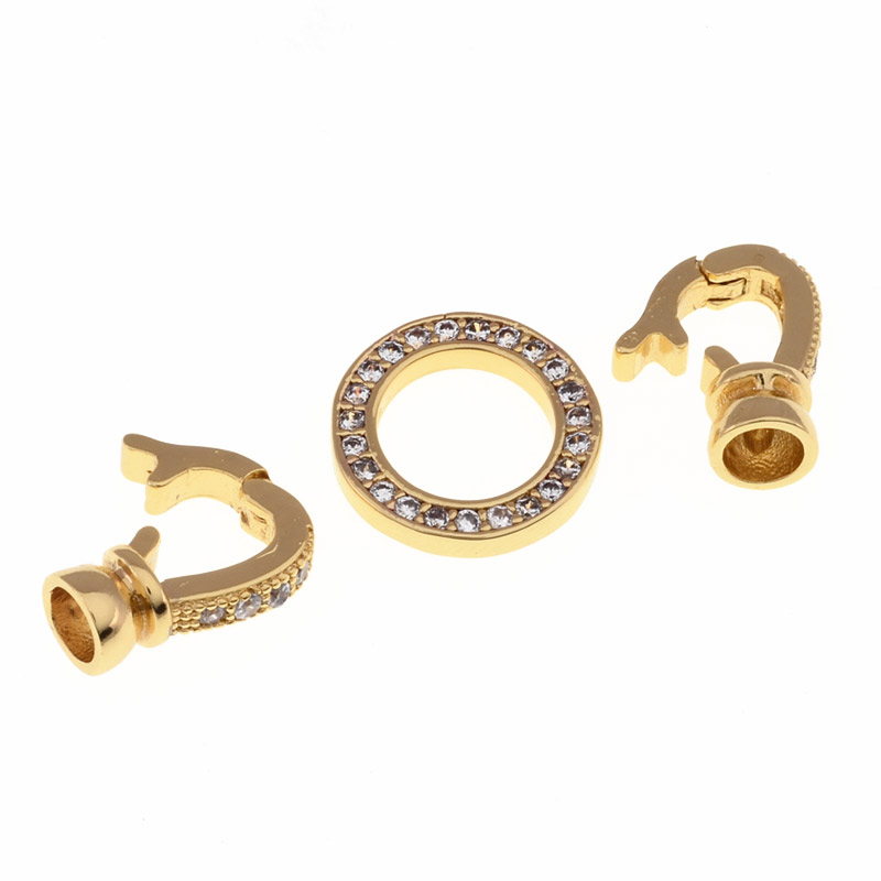 Застібка, 30х13 мм, Латунь із покриттям 18 kt, Куб. цирконій (ZAM-055452)