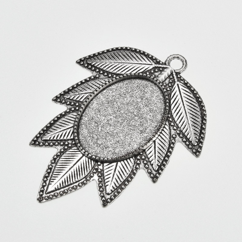 Основа овальна Листок, 52х40 мм, 25х18 мм, Античне срібло (OSN-059444)