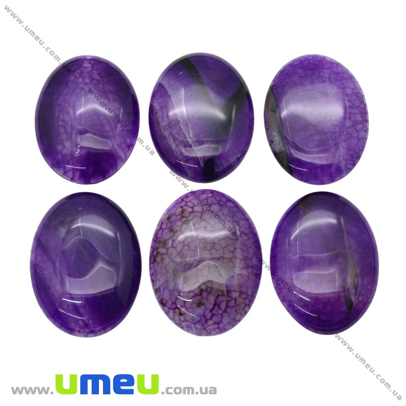Кабошон нат. камень Агат Кракле фиолетовый, Овал, 40х30 мм (KAB-012668)
