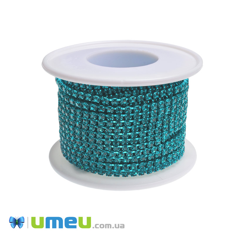 Стразовий ланцюг SS8,5 (2,6 мм), Бірюзовий, Стрази скляні бірюзові (ZEP-049299)