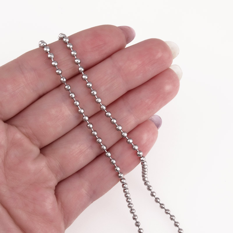 Ланцюг з кульками 2,4 мм з нержавіючої сталі, Темне срібло (ZEP-004384)