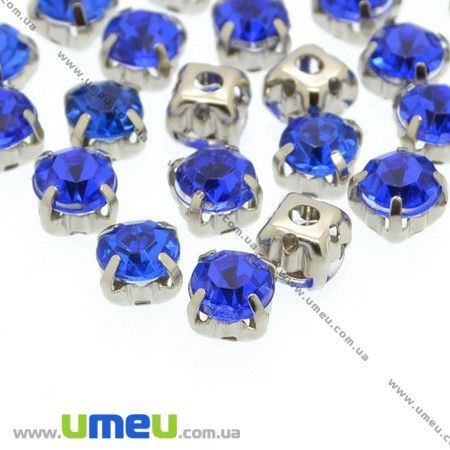 Пришивні пластикові стрази в цапах, 6 мм, Сині (STR-007840)