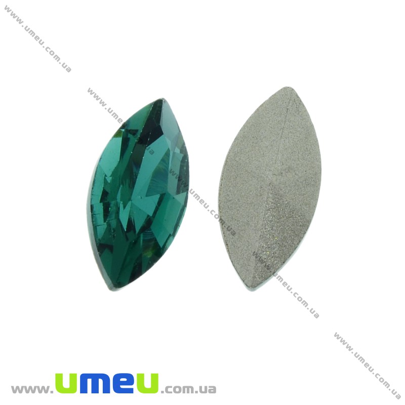 Ріволі скляний, Човник гранований, 15х7 мм, Смарагдовий (KAB-026027)