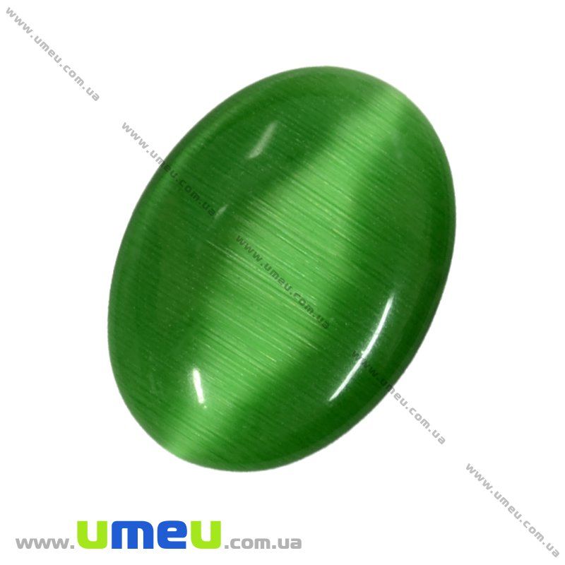 Кабошон Котяче око, 25х18 мм, Зелений, Овал (KAB-008051)