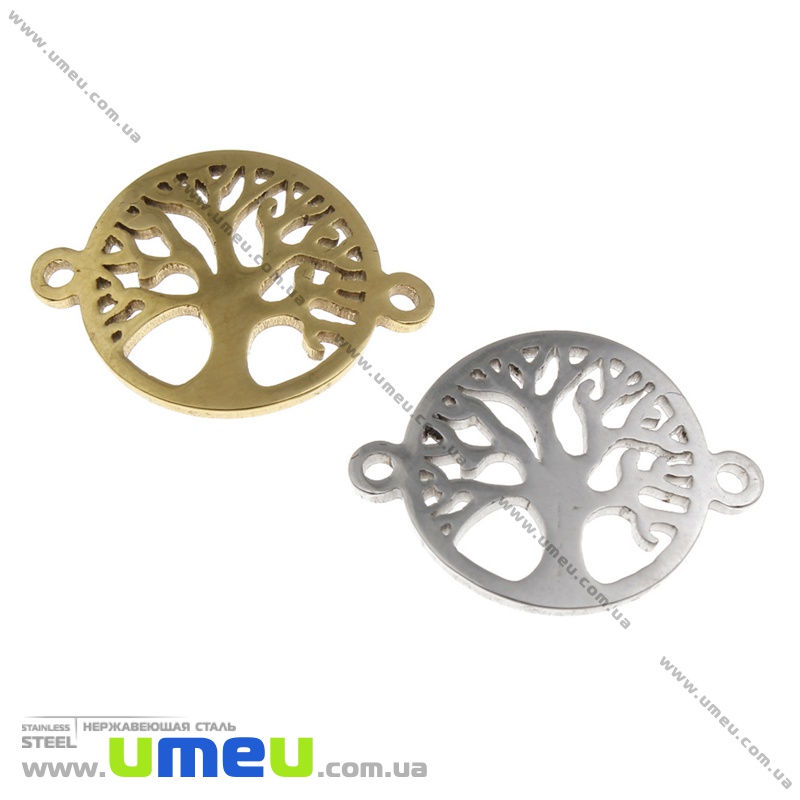 Конектор з нерж. сталі Дерево, 21х16 мм, Темне срібло (STL-036527)