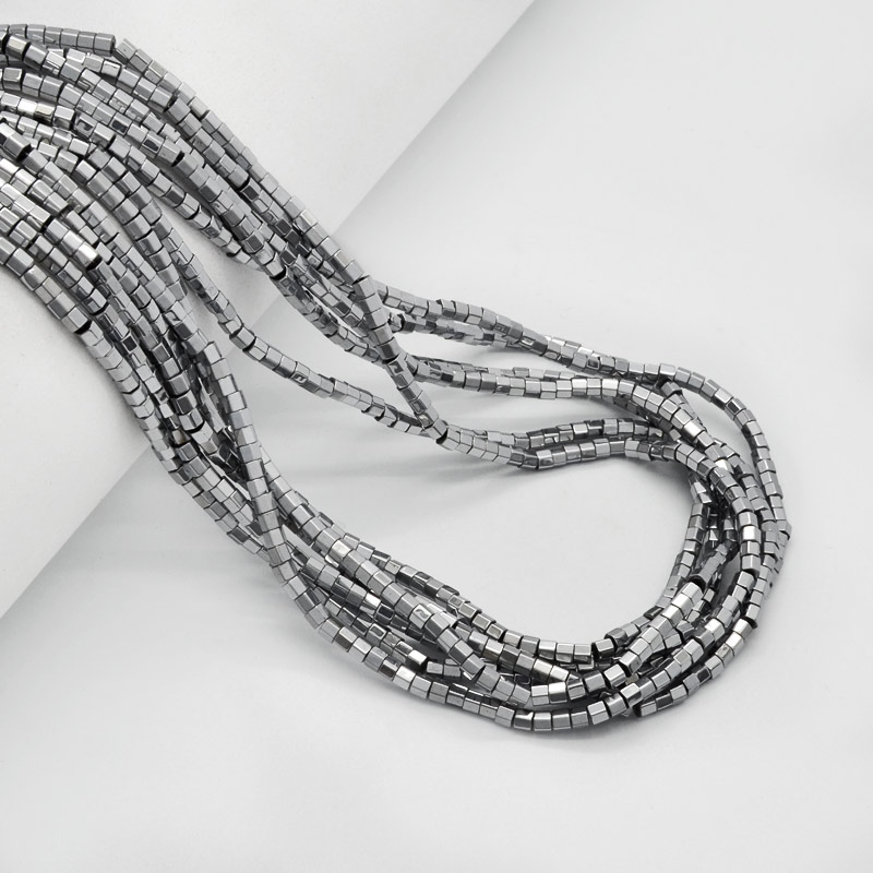 Намистини Гематит, Натур. камінь, 2,5 мм, Циліндр, З покриттям, Сріблясті (BUS-051761)