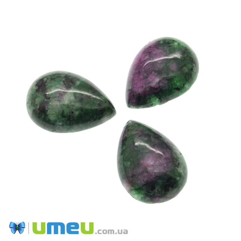 Кабошон нат. камінь Рубін в цоізиті, Крапля, 18х13 мм (KAB-042750)