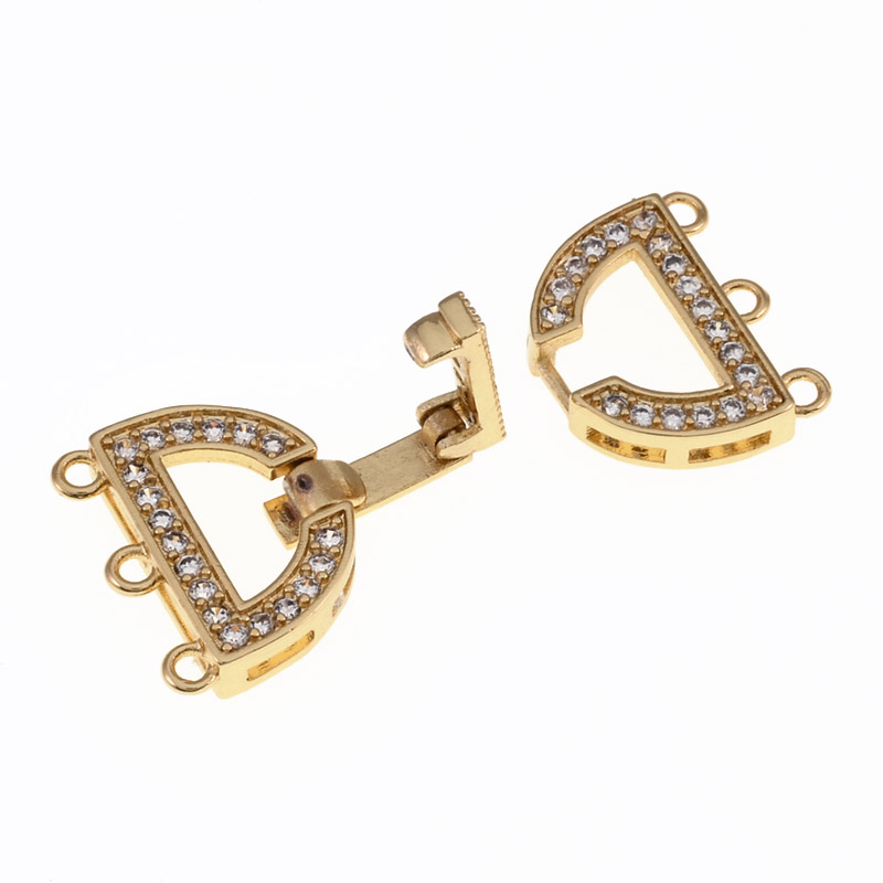 Застёжка, 26х15 мм, Латунь с покрытием 18 kt, Куб. цирконий (ZAM-055442)