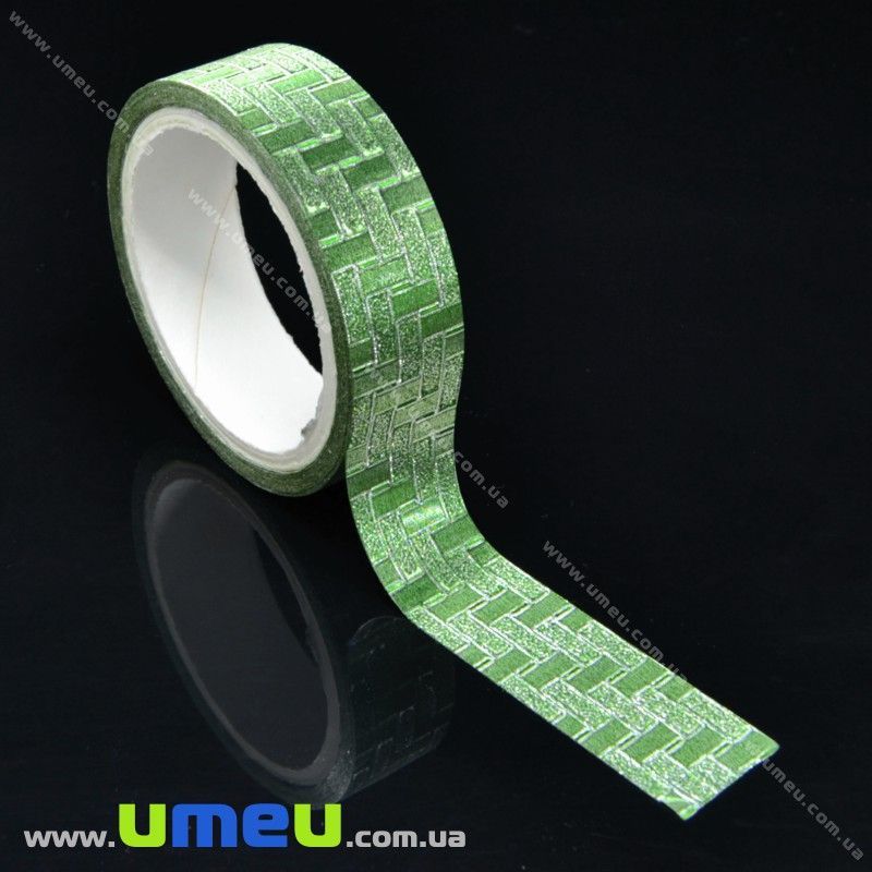 Декоративний скотч гліттерний, 15 мм, Зелений (DIF-018020)