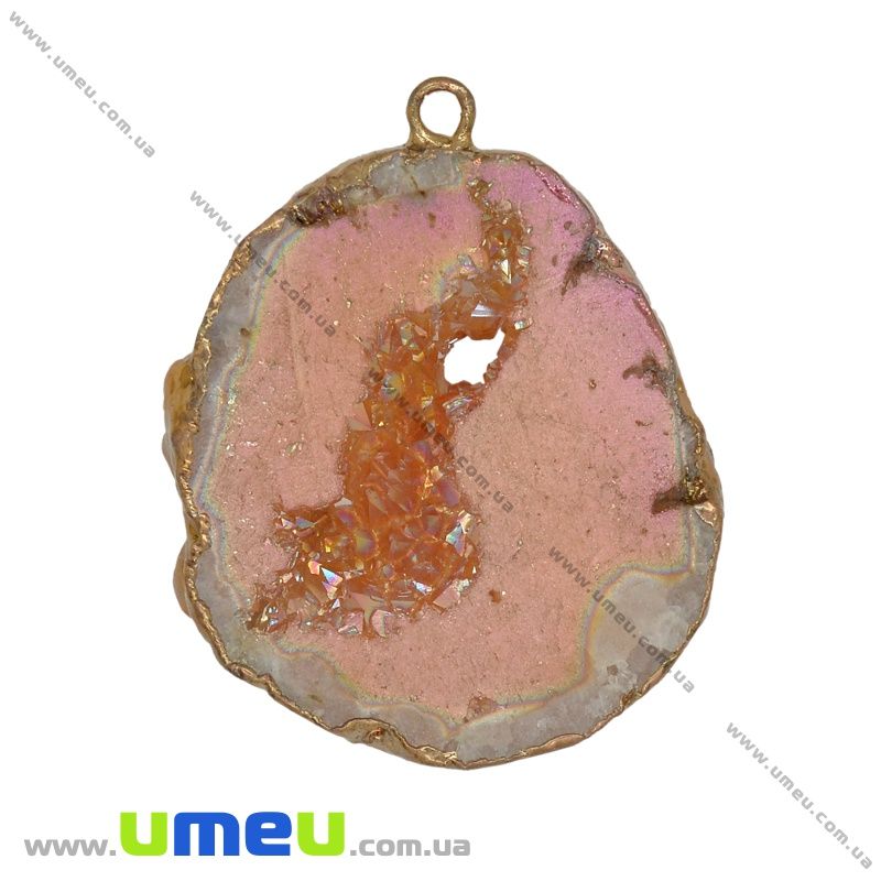 Підвіска з натурального каменю, Друза агату, Помаранчева, 50х41 мм (POD-033057)