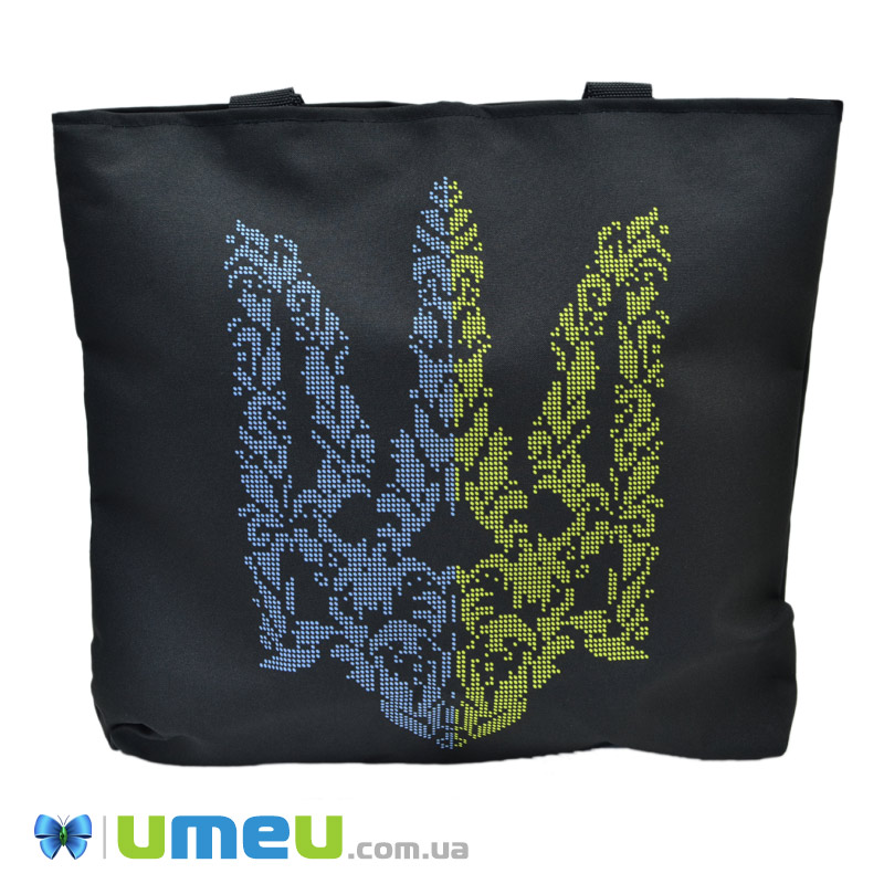 Сумка з принтом під вишивку, Трезуб, Чорна (SXM-044490)