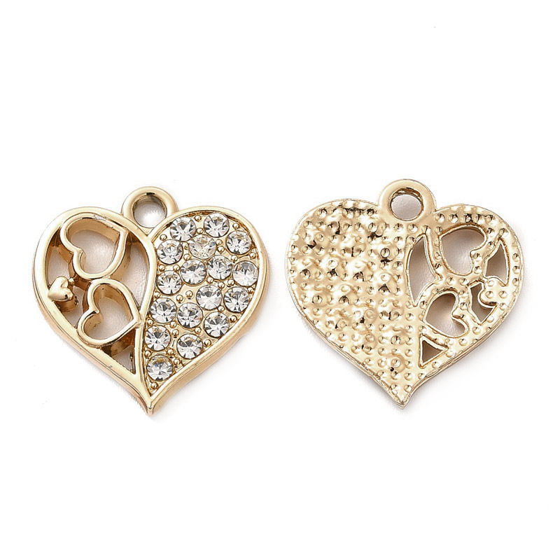 Підвіска метал. Серце зі стразами, 18,5х18 мм, Світле золото (POD-053484)