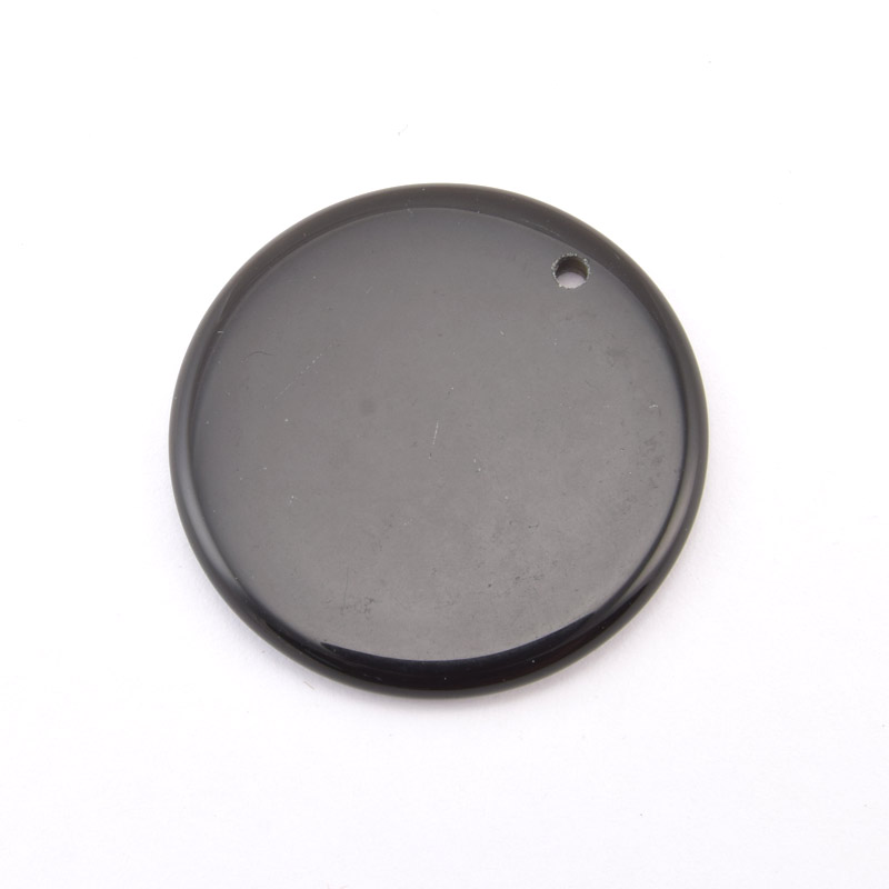 Підвіска Кругла плоска, Натур. камінь Обсидіан чорний, 30 мм (POD-058642)