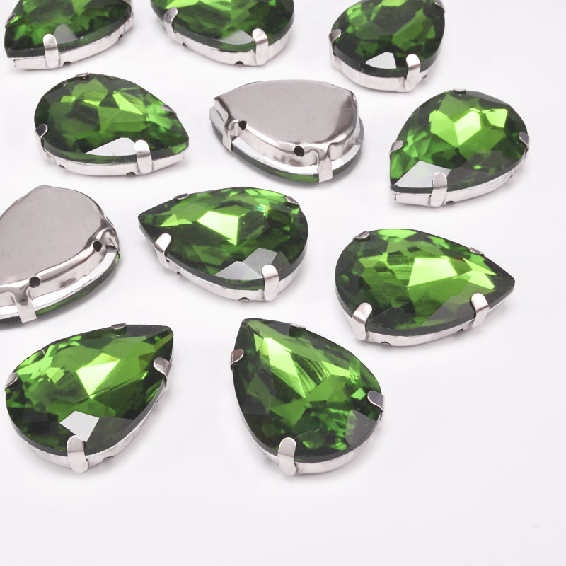 Шатон крапля 25х18 мм, Темне срібло, Зелений (KAB-052624)