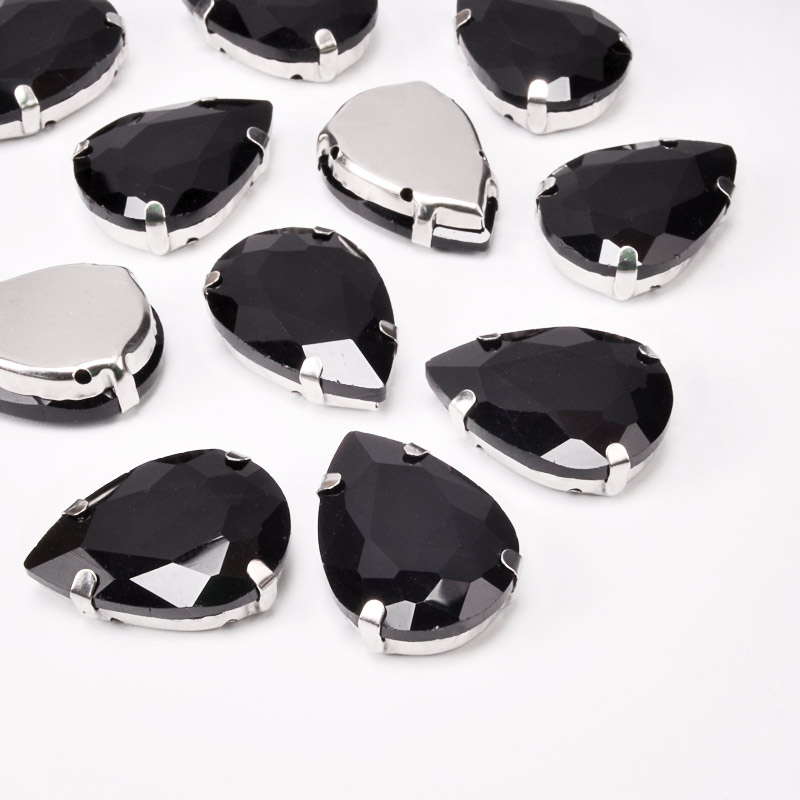 Шатон крапля 25х18 мм, Темне срібло, Чорний (KAB-052627)