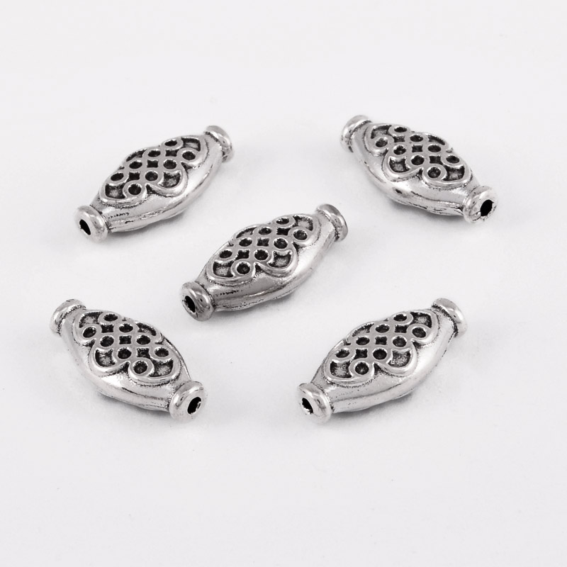 Намистини мет. Овальні, 15х7 мм, Античне срібло (BUS-055340)