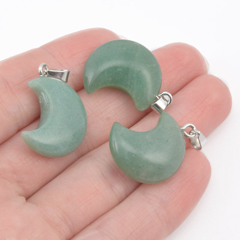 Підвіска Місяць, Натур. камінь Авантюрин зелений, 24х18 мм (POD-058572)