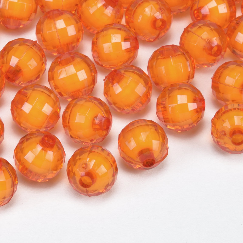 Бусины для сумок ОПТ, Акриловые, Круглые граненые, 10 мм, Оранжевые (BUS-059640)