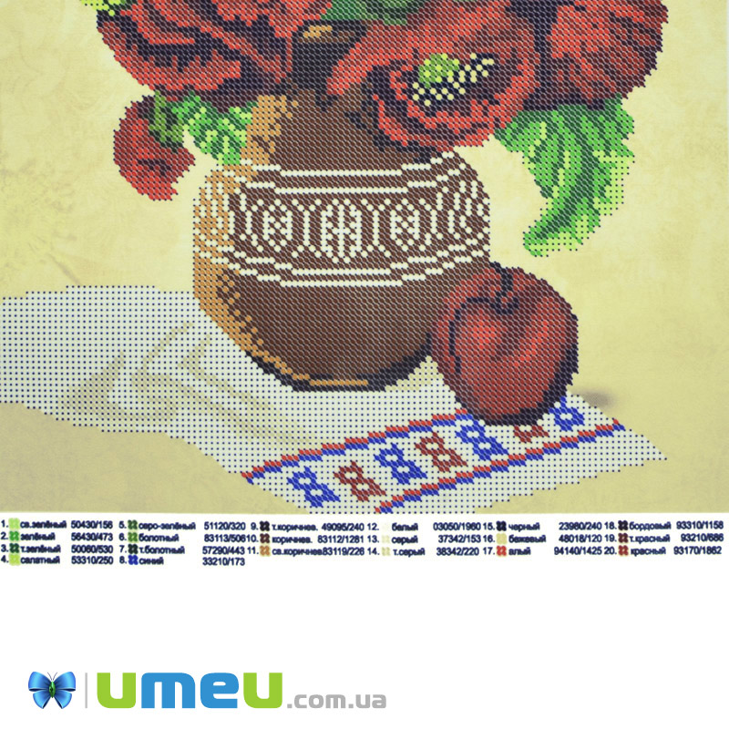 Схема для выш. бисером, Юма, Букет маков, 38х28 см (UPK-048422)