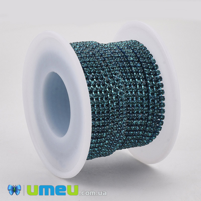 Стразовая цепь SS6 - 2,0 мм, Бирюзовая, Стразы стеклянные бирюзовые (ZEP-040482)