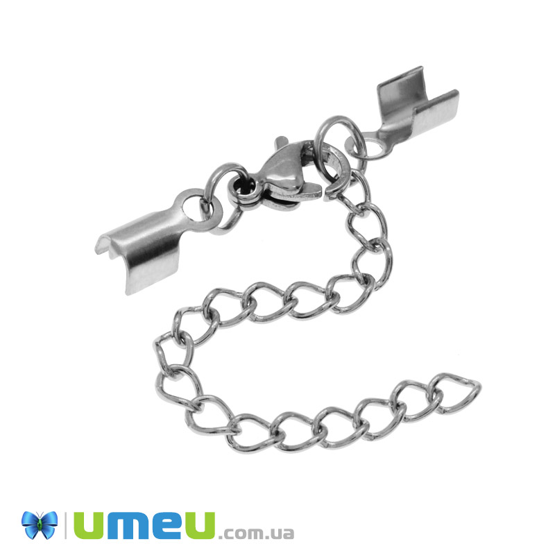 Замок-карабін з нерж. сталі з затискачами і подовжувачем, 3 см, Темне срібло (STL-049023)