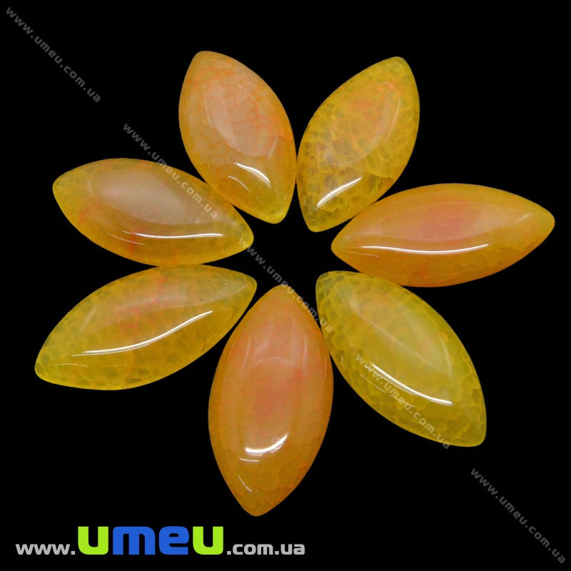 Кабошон нат. камінь Агат Краклє жовтий, Човник, 40х20 мм (KAB-036127)