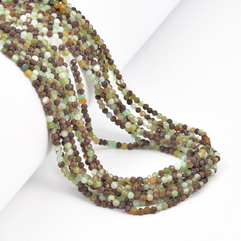 Намистини Хризопраз, Натур. камінь, 2-2,5 мм, Круглі грановані (BUS-058204)