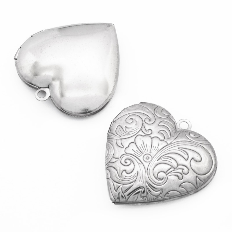 Медальйон Серце з візерунком з нержавіючої сталі, 29х29х7 мм, Темне срібло (STL-054451)
