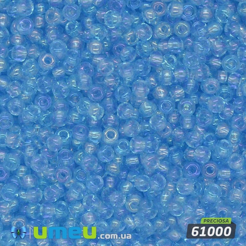 Бісер чеський №765 / 61000, Блакитний світлий, Прозорий райдужний, 10/0 (BIS-036590)
