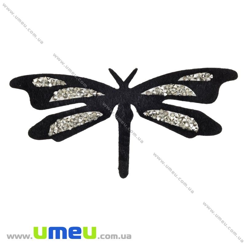 Термоаплікація зі стразами Стрекоза, 13х7 см, Чорна (APL-031710)