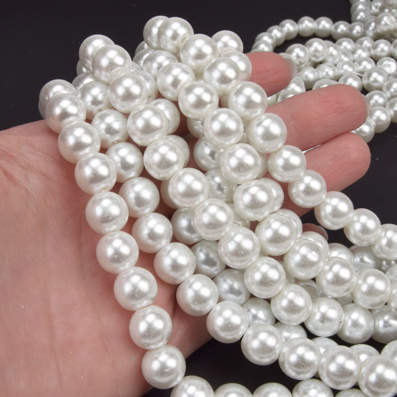 Намистини скляні Перли, 10 мм, Білі, Круглі (BUS-052141)