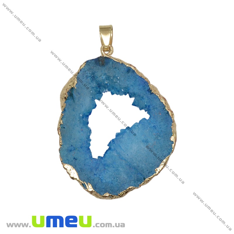Підвіска з натурального каменю, Друза агату, Синя, 52х34 мм (POD-034056)