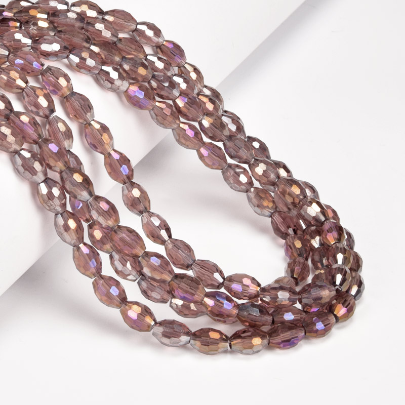 Намистини скляні, Рис гранований, 8х6 мм, Фіолетові АВ (BUS-057481)