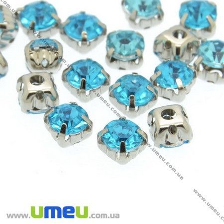 Пришивні пластикові стрази в цапах, 6 мм, Блакитні (STR-007833)