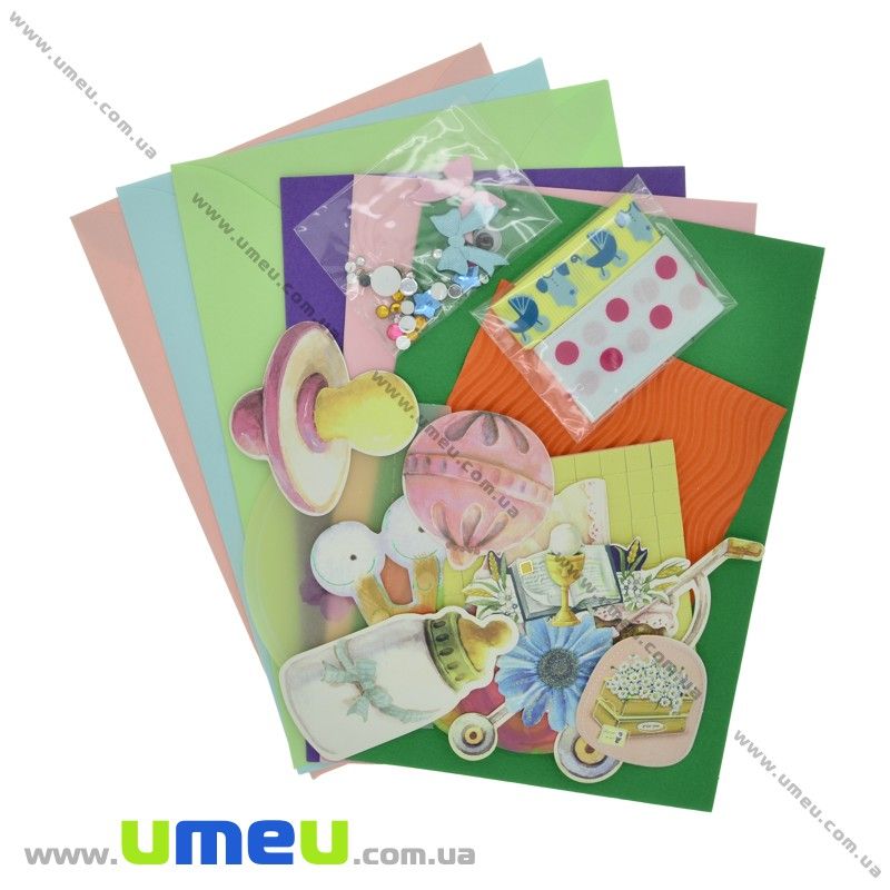 Набір скрапбукінгу для виготовлення 3-х великих листівок з конвертами, Дитяча (DIF-032795)