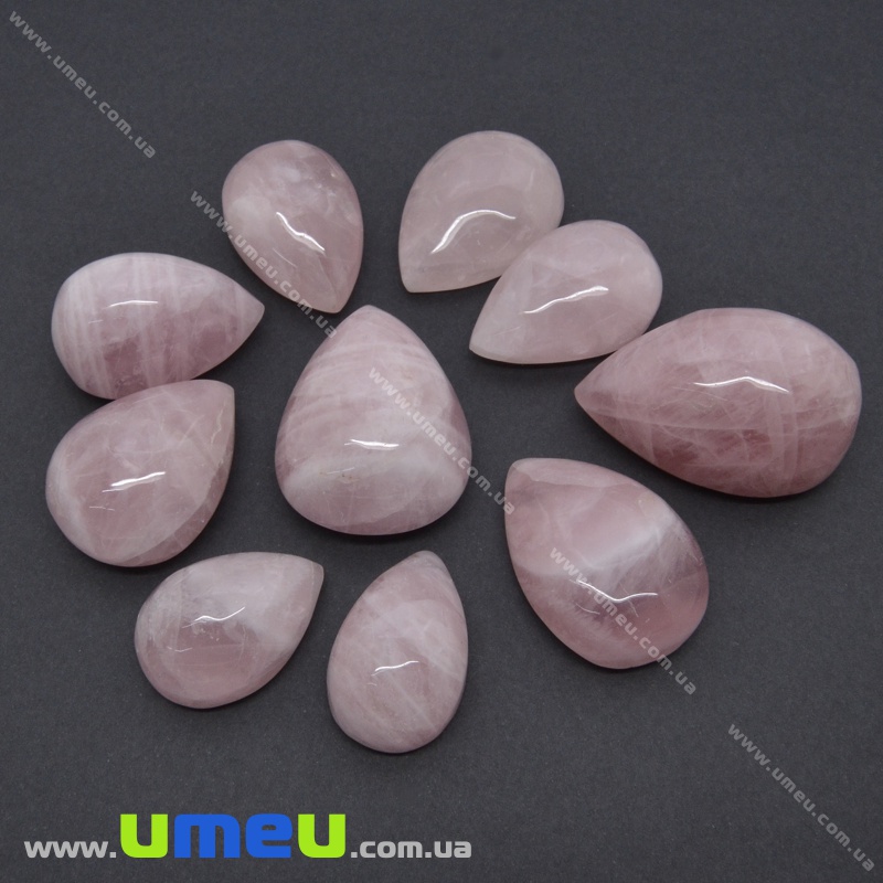 Кабошон нат. камінь Кварц рожевий, Крапля, 34х24 мм (KAB-036164)