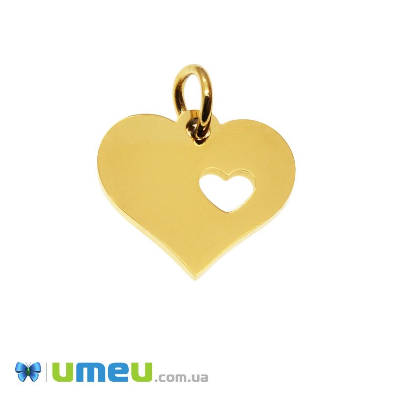 Підвіска з нержавіючої сталі Серце, 12х12,5 мм, Золото (STL-049150)